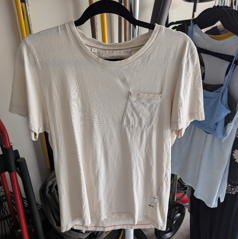 Selected Cream Pocket Tee- Size Medium